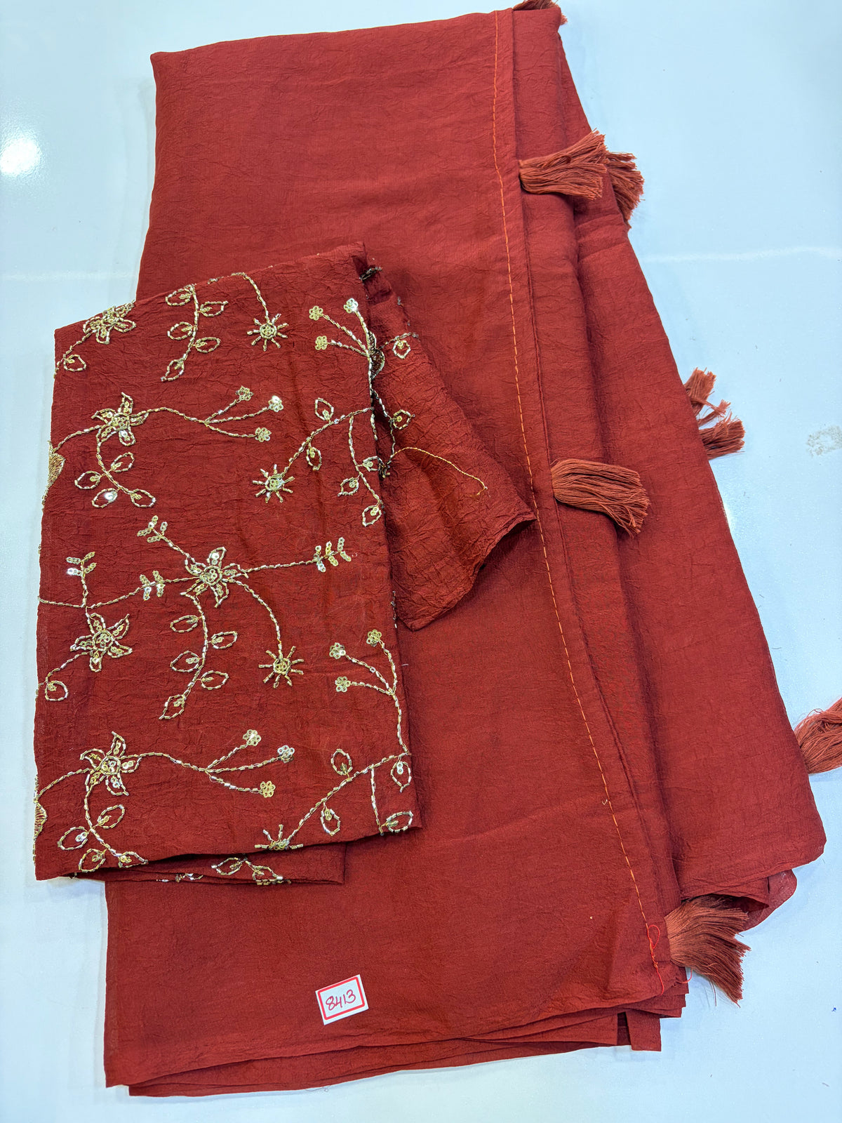 Fendy Crush Blouse Embroidery- Rust Orange