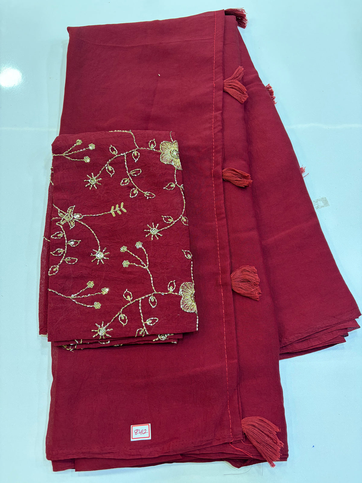Fendy Crush Blouse Embroidery- Maroon