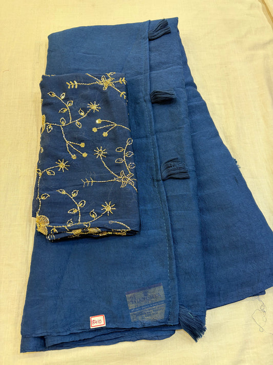 Fendy Crush Blouse Embroidery- Blue