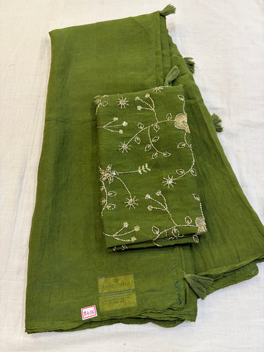Fendy Crush Blouse Embroidery Green