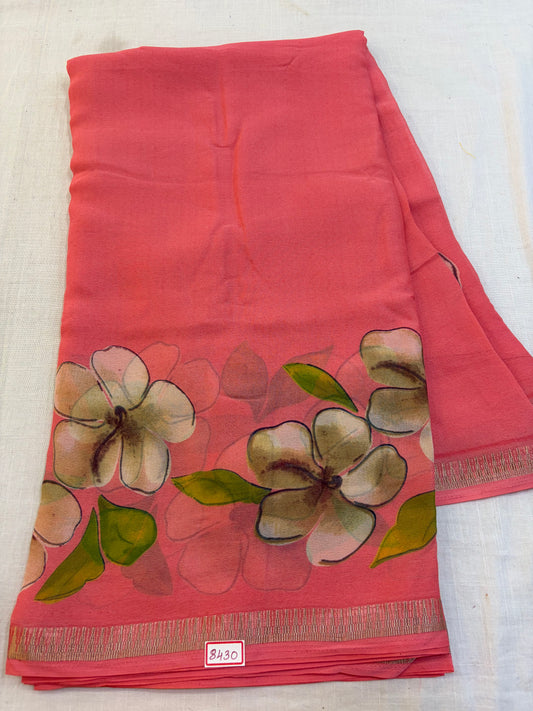 Peach Marshmellow  floral saree