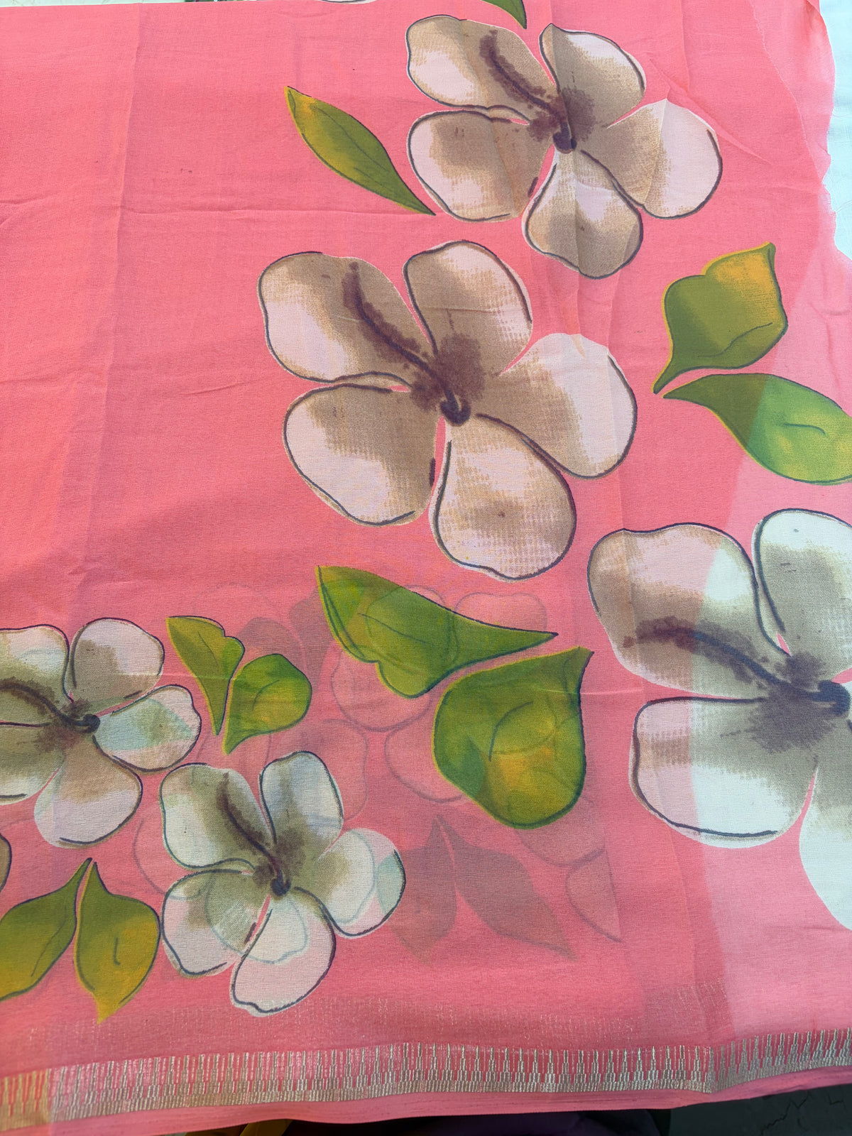Peach Marshmellow  floral saree