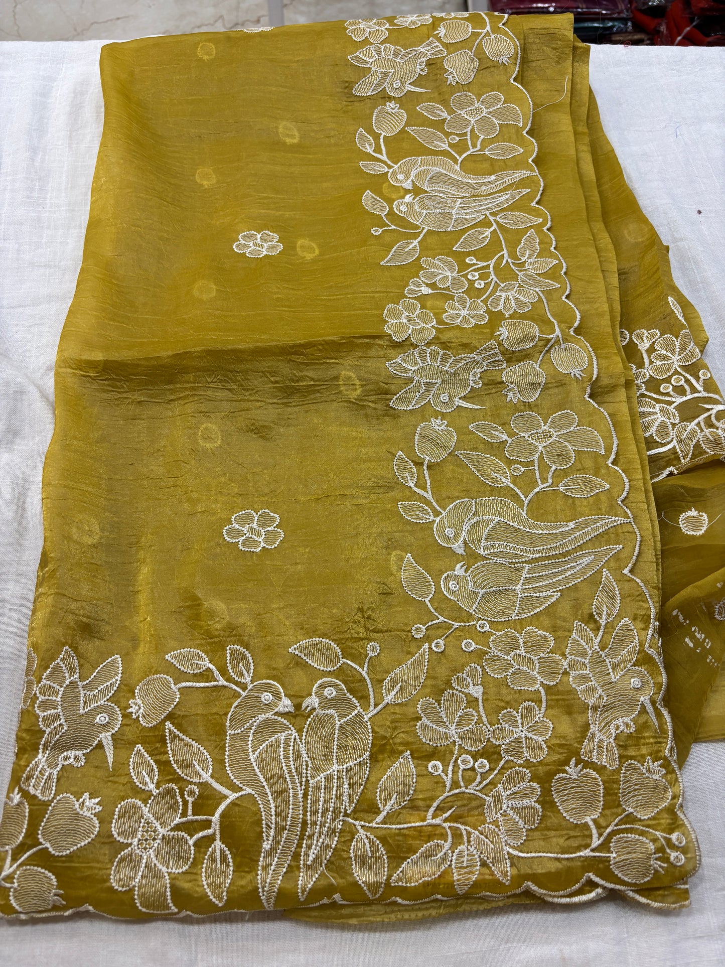 Gold Crush Embroidery Saree