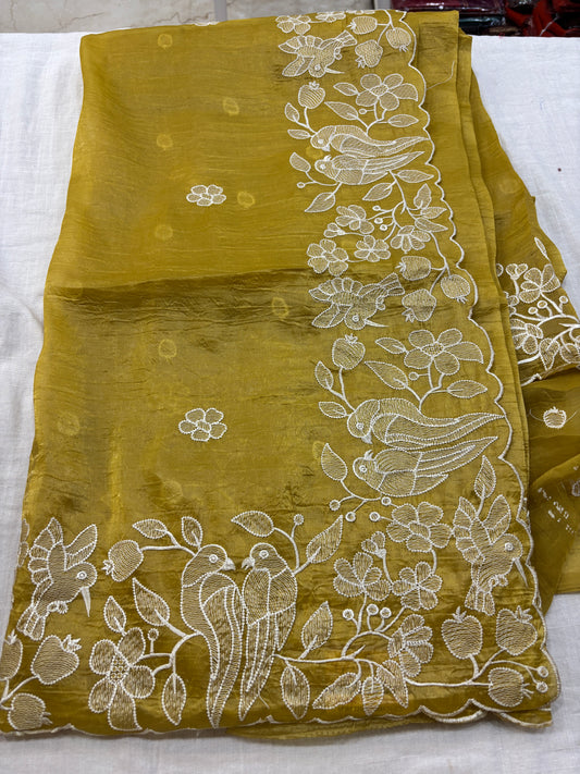 Gold Crush Embroidery Saree