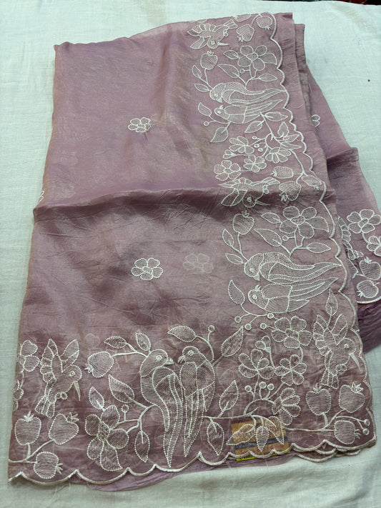 Gold Crush Embroidery Saree