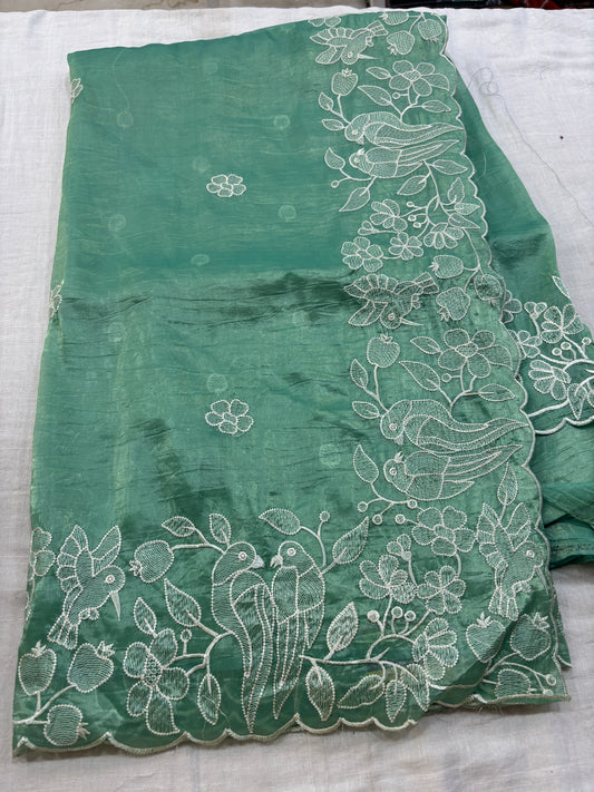 Gold Crush Embroidery Saree