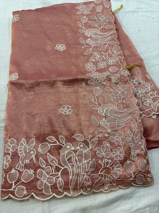Gold Crush Embroidery Saree