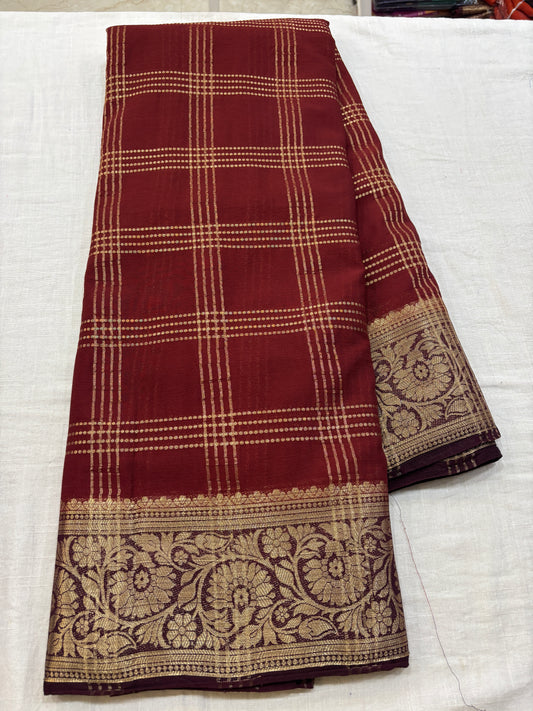Mysore crepe Vintage Checks Saree