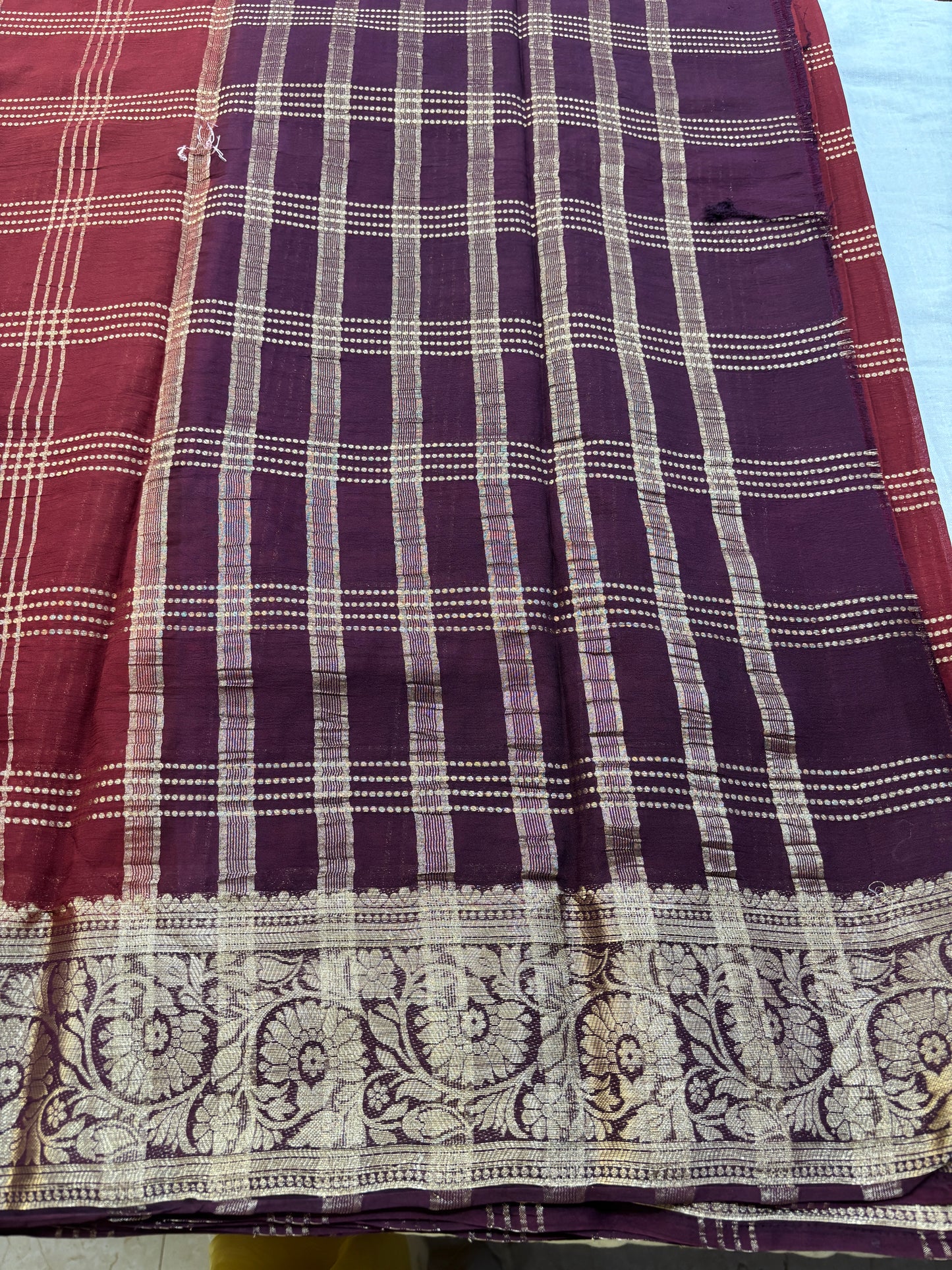 Mysore crepe Vintage Checks Saree