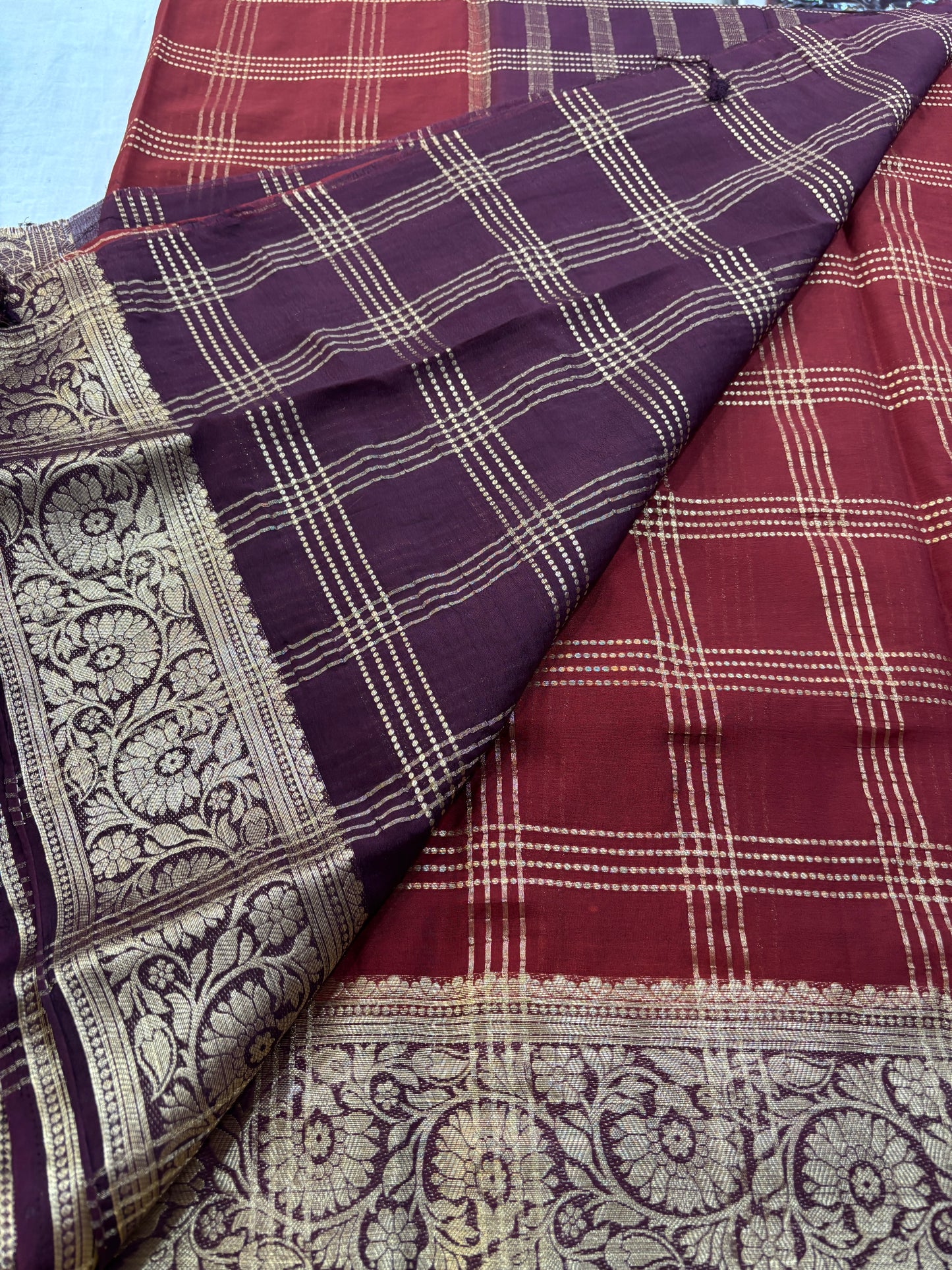 Mysore crepe Vintage Checks Saree