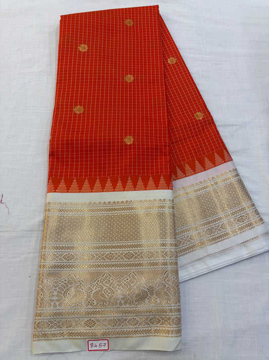 Vintage Semi Gadwal Silk White Borders