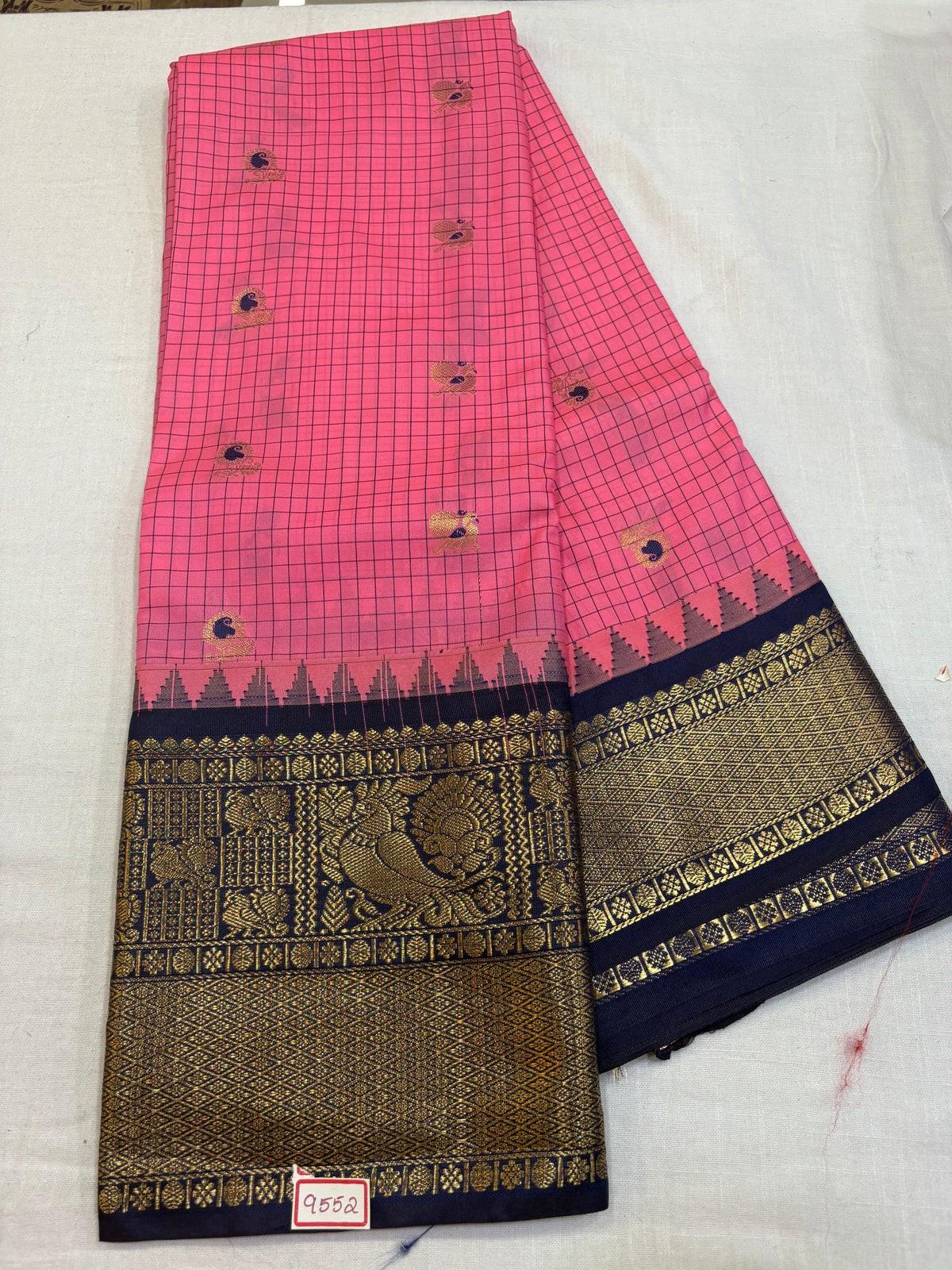 Semi Gadwal Silk Checks Sarees