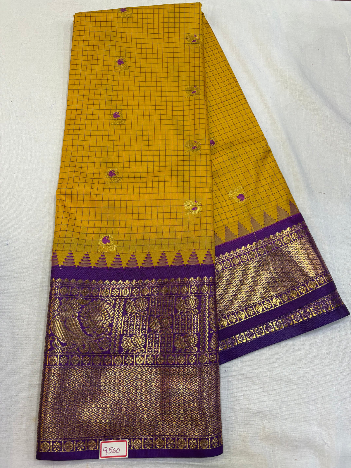 Semi Gadwal Silk Checks Sarees