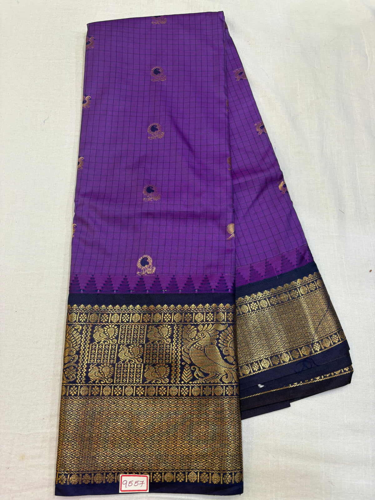 Semi Gadwal Silk Checks Sarees