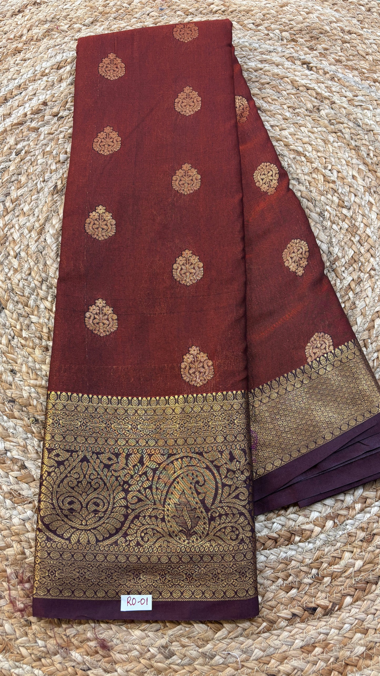 Semi Gadwal Rust Orange with Brown Saree