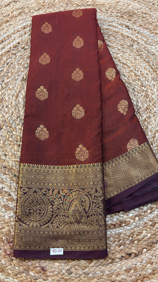 Semi Gadwal Rust Orange with Brown Saree