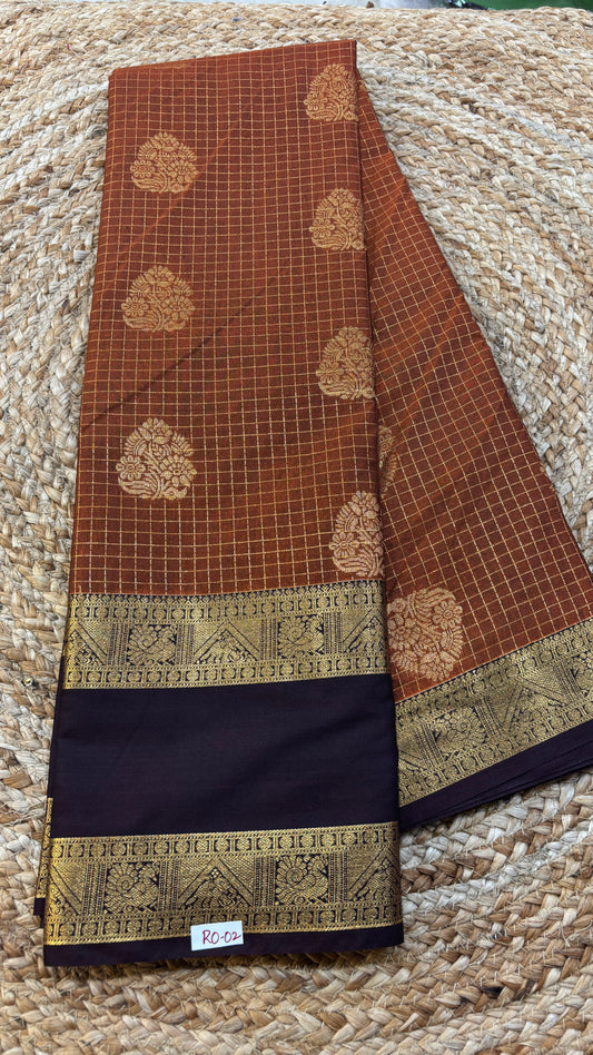 Semi Gadwal Rust Orange with Brown Saree