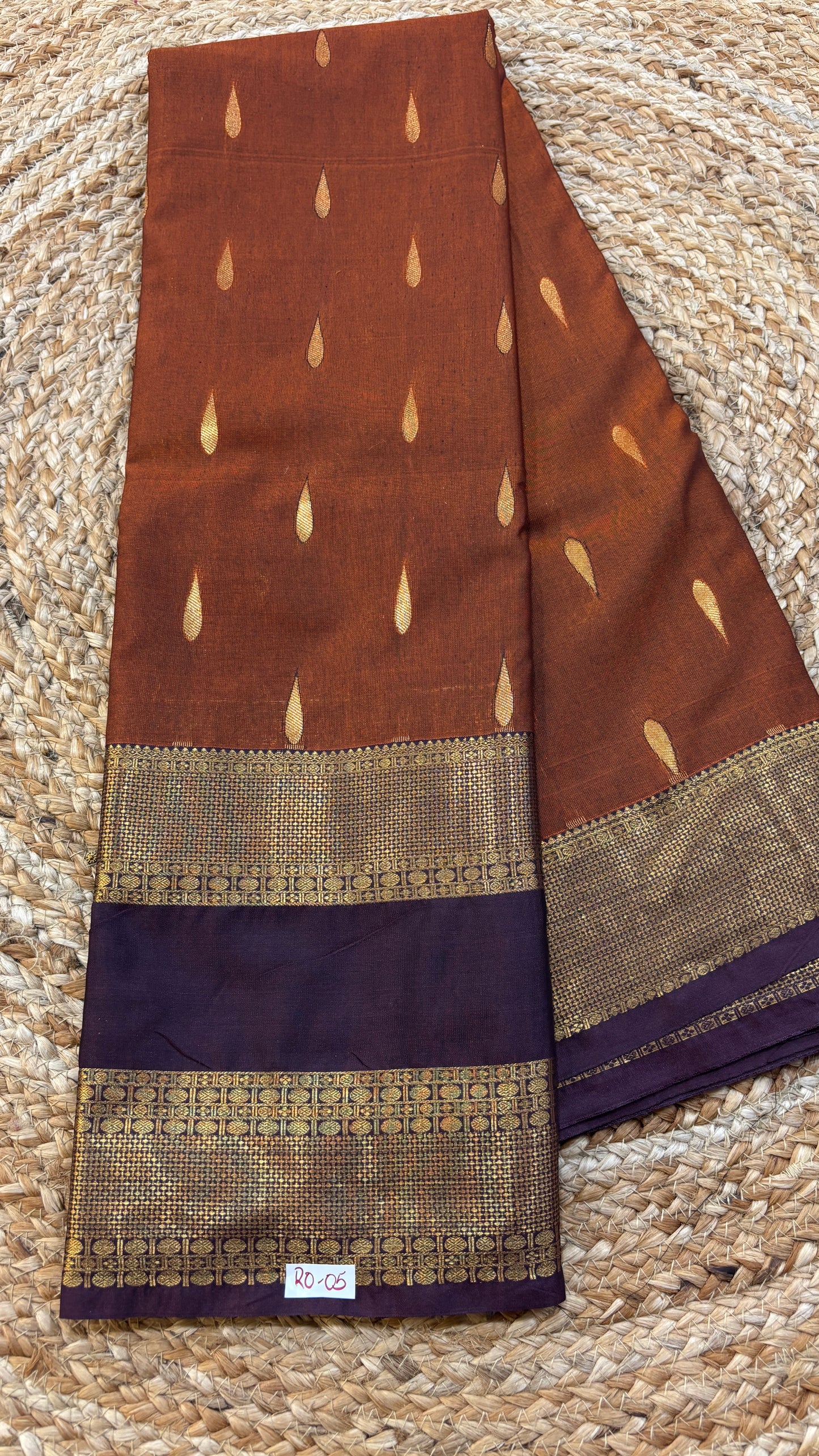 Semi Gadwal Rust Orange with Brown Saree