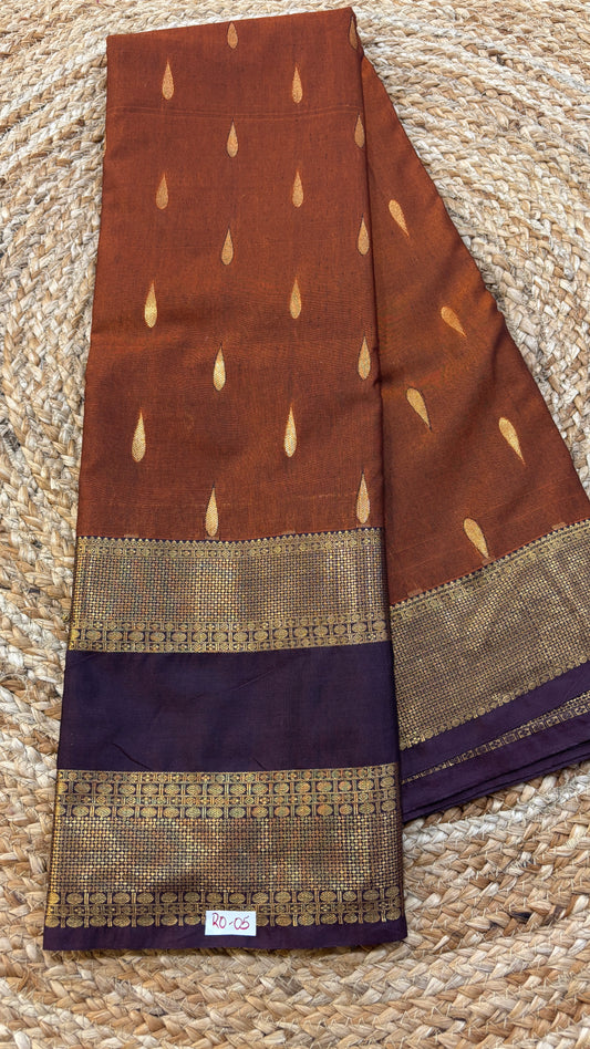Semi Gadwal Rust Orange with Brown Saree