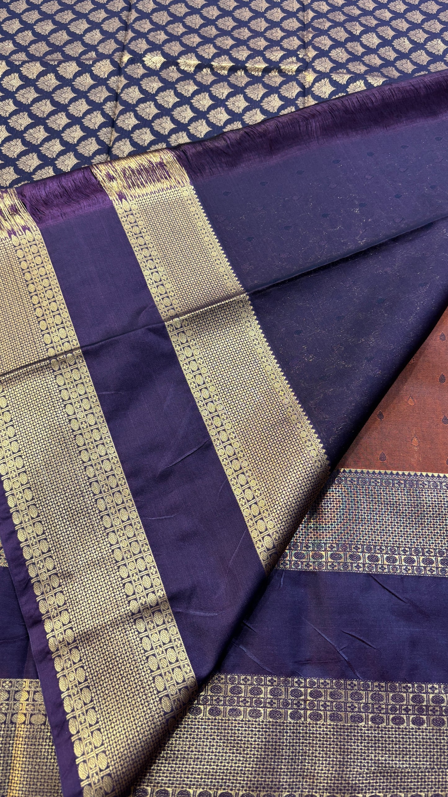 Semi Gadwal Rust Orange with Brown Saree