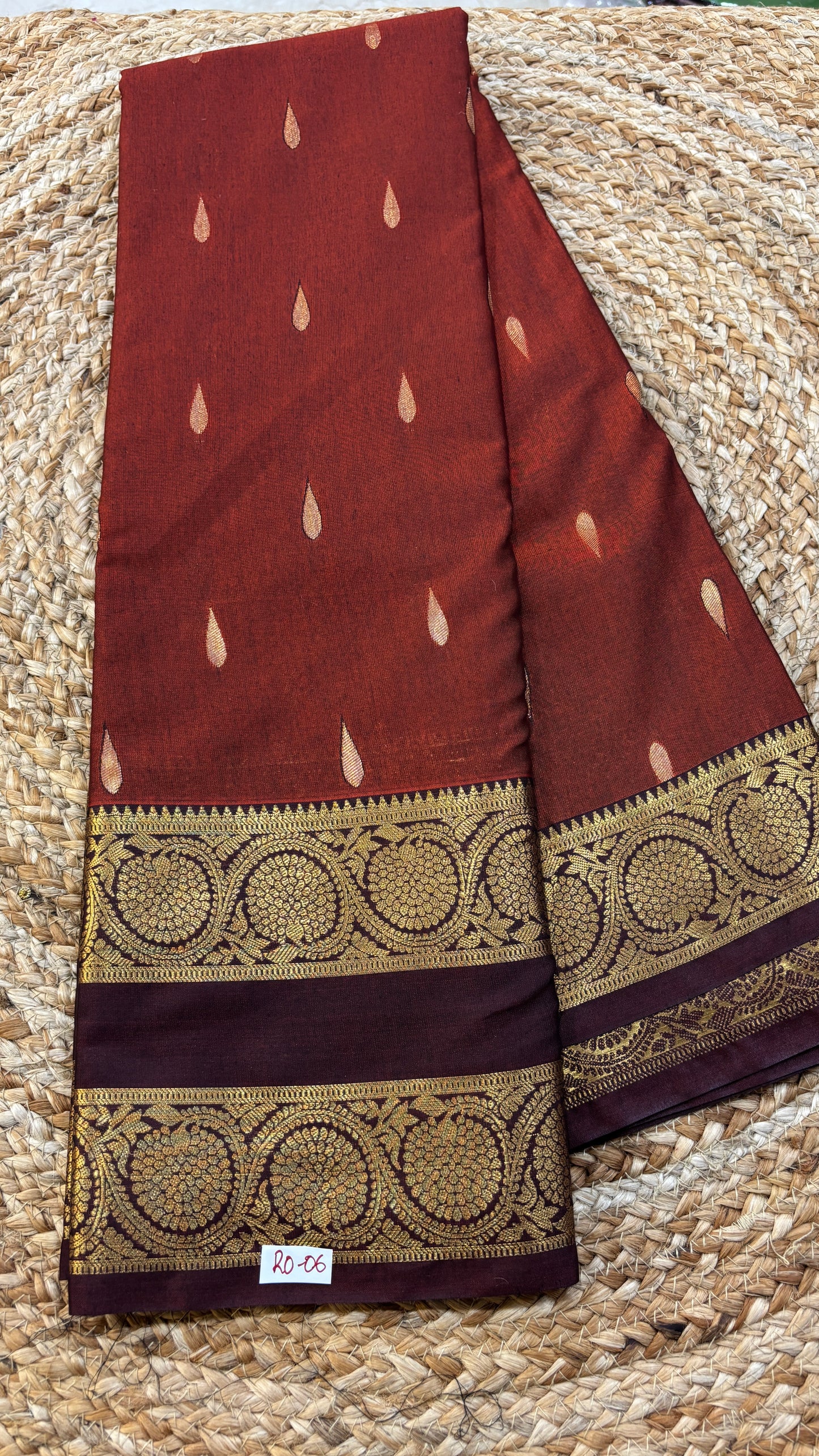 Semi Gadwal Rust Orange with Brown Saree