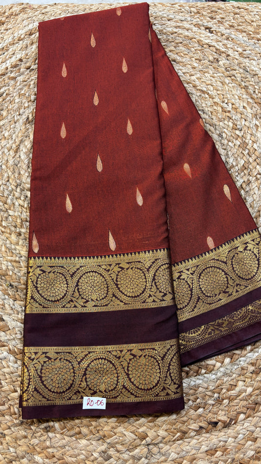 Semi Gadwal Rust Orange with Brown Saree
