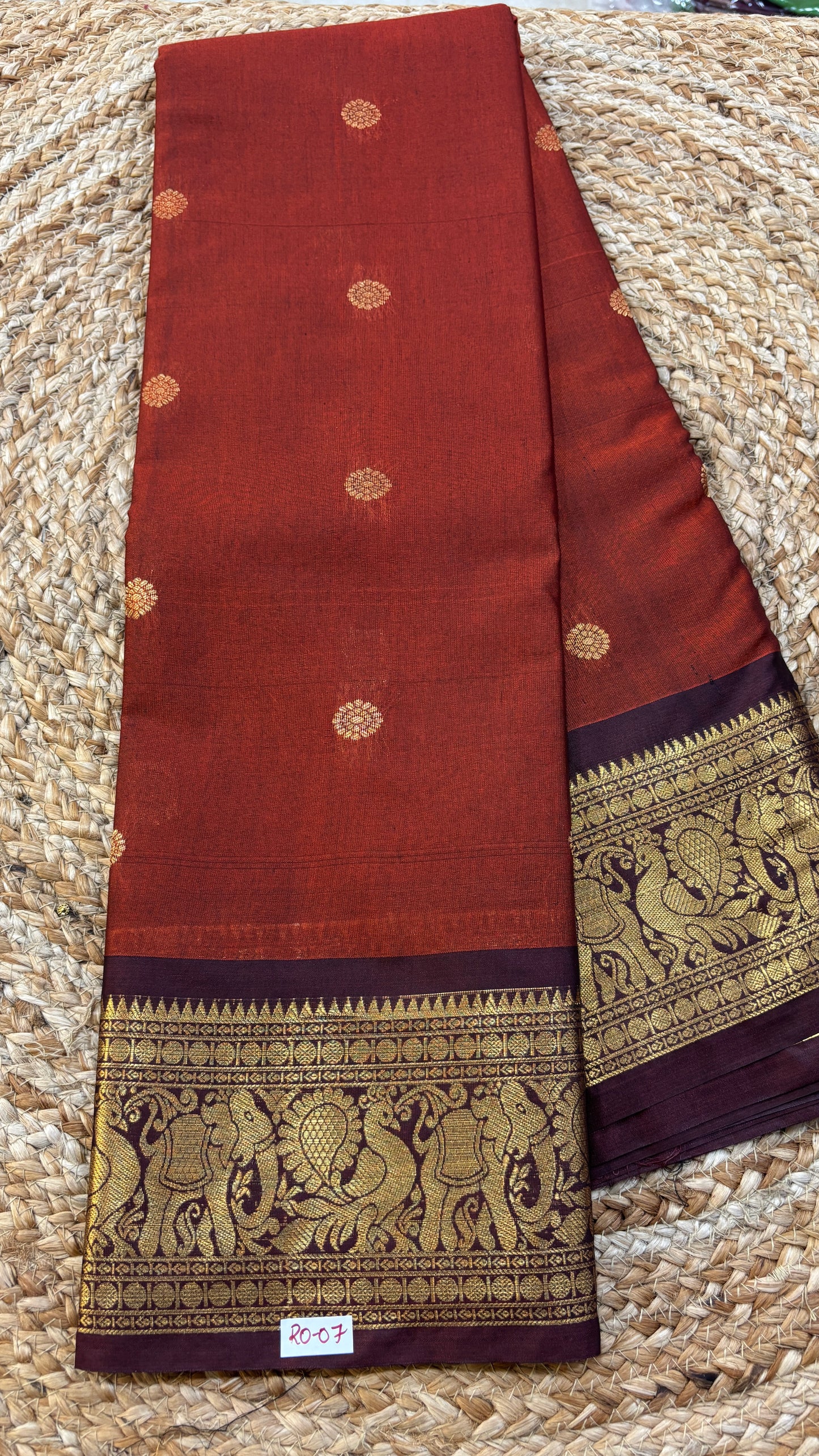 Semi Gadwal Rust Orange with Brown Saree