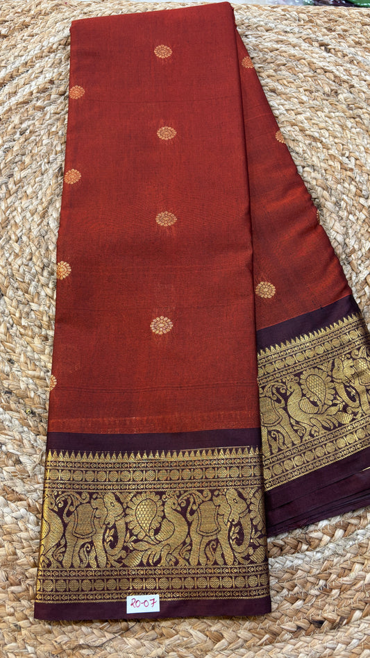 Semi Gadwal Rust Orange with Brown Saree