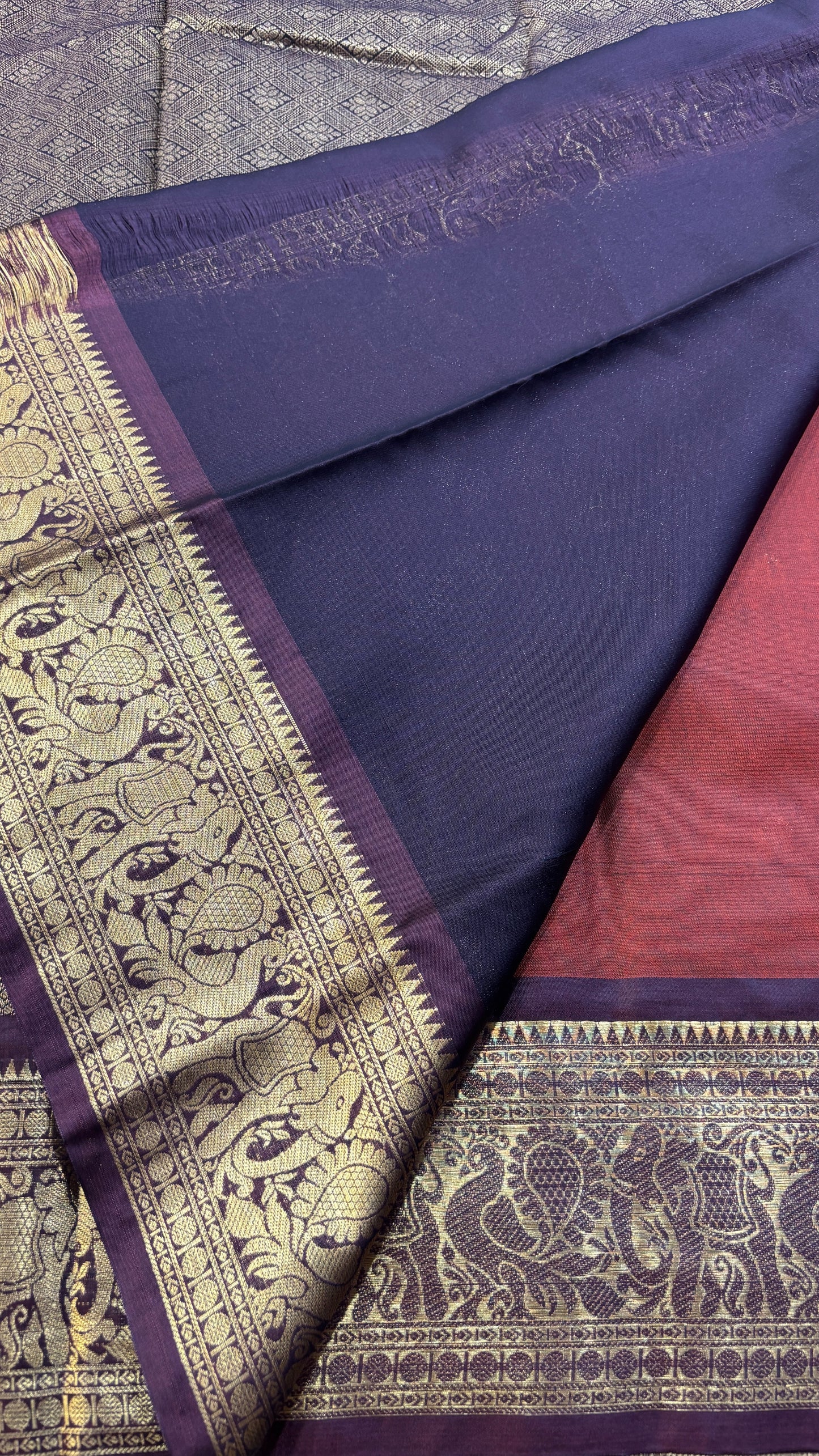 Semi Gadwal Rust Orange with Brown Saree