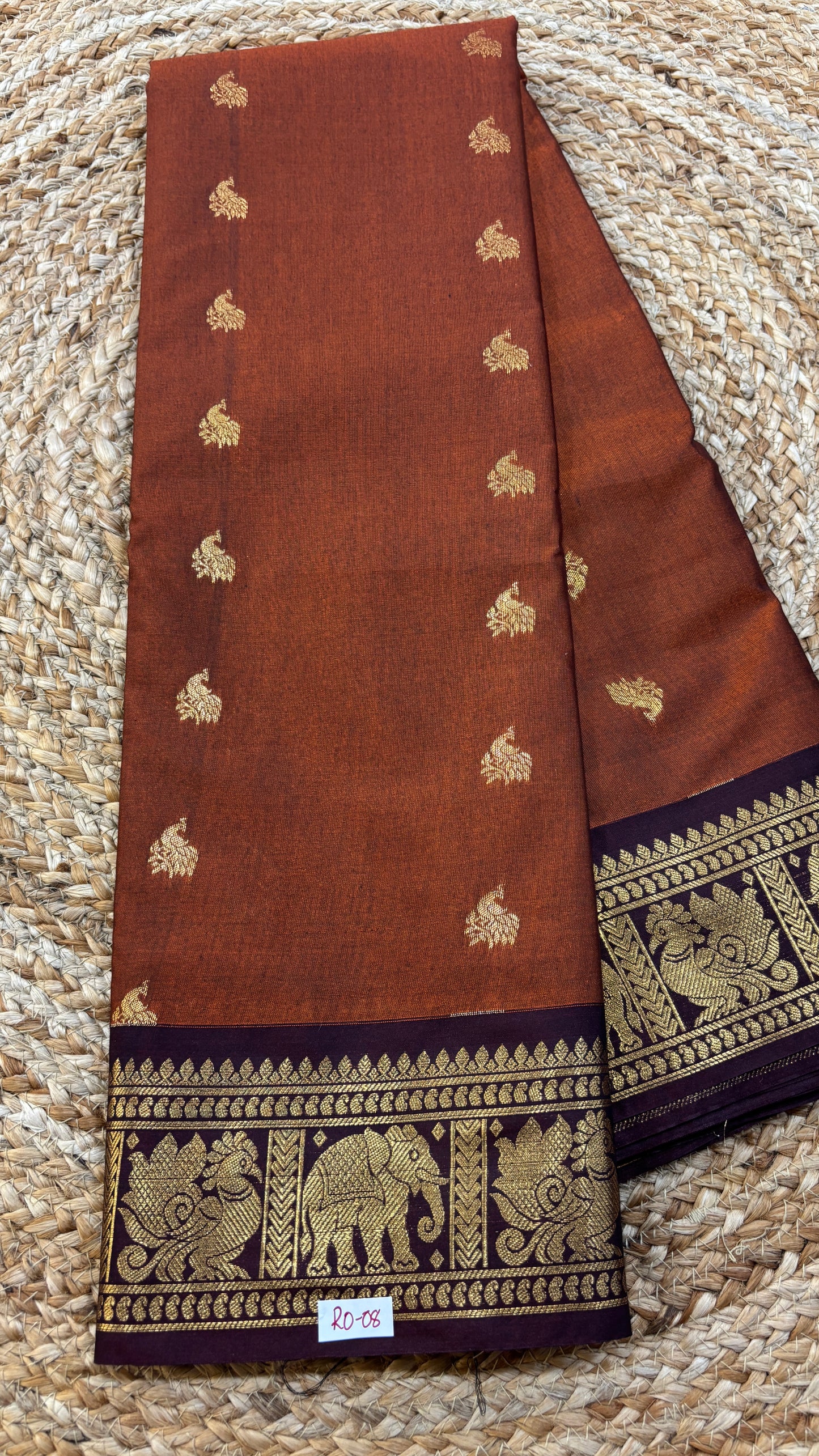 Semi Gadwal Rust Orange with Brown Saree