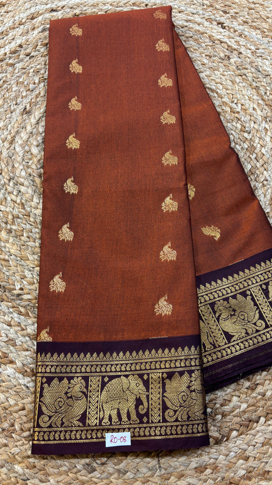 Semi Gadwal Rust Orange with Brown Saree
