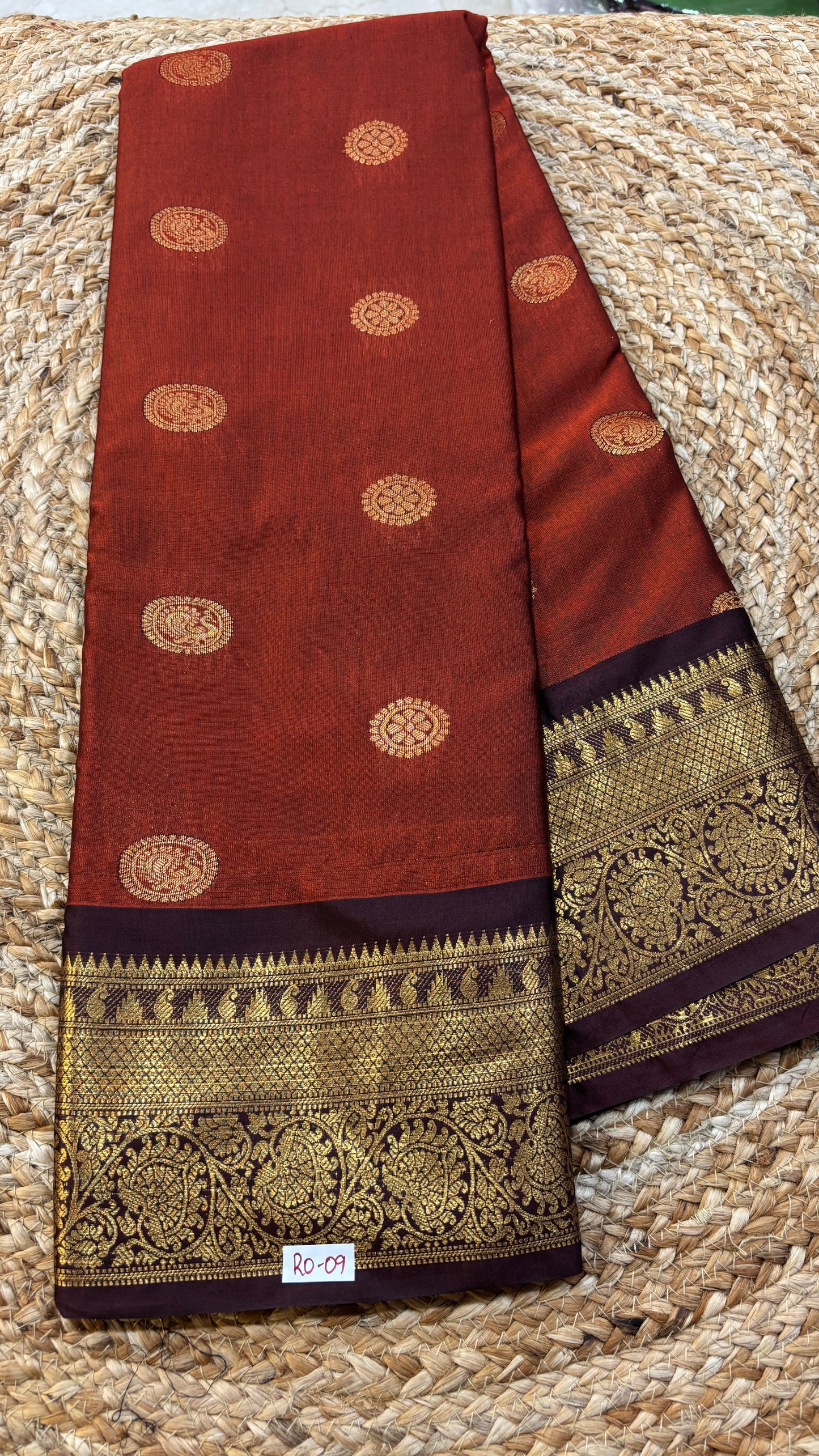 Semi Gadwal Rust Orange with Brown Saree