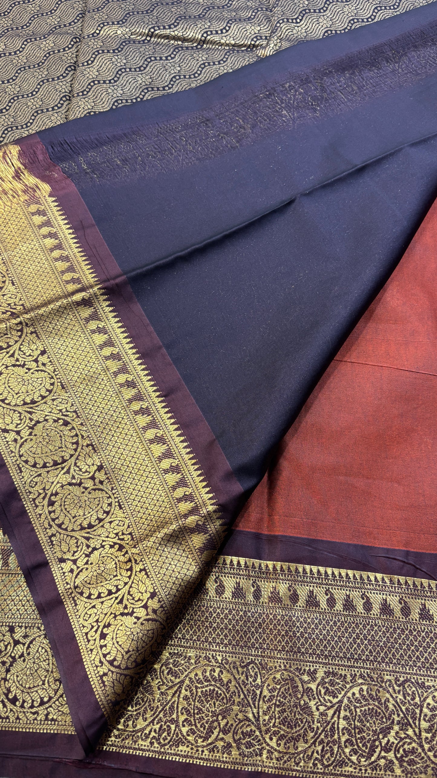 Semi Gadwal Rust Orange with Brown Saree