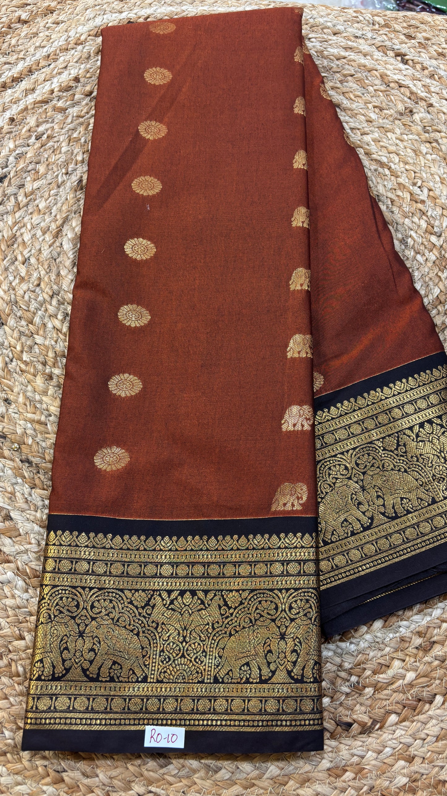 Semi Gadwal Rust Orange with Brown Saree
