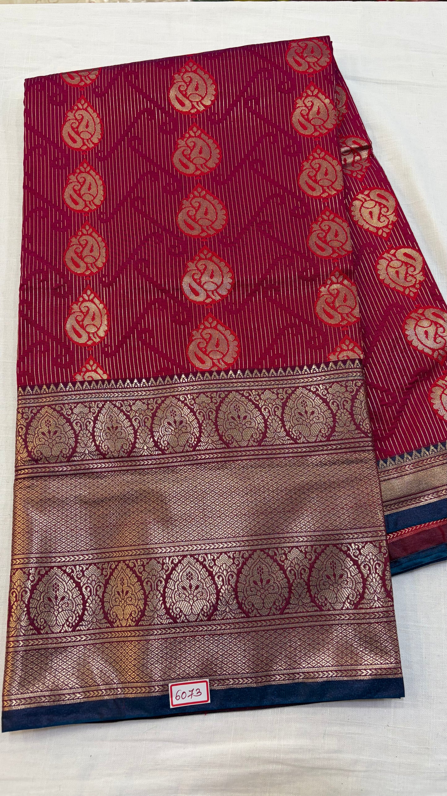 Semi Uppada Saree Dark Wine with  Blue