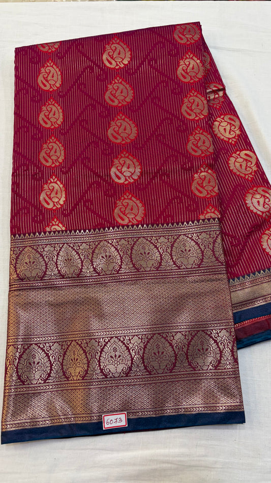 Semi Uppada Saree Dark Wine with  Blue