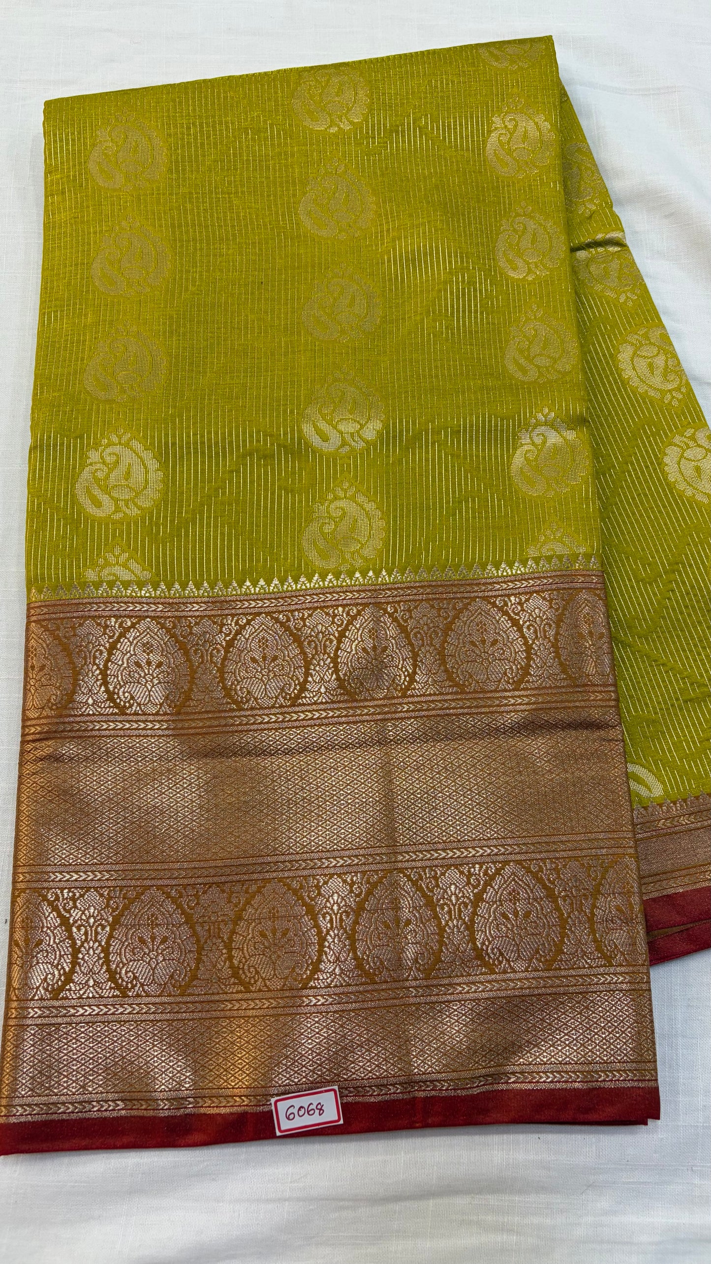 Semi Uppada Saree Mustard Yellow with Red