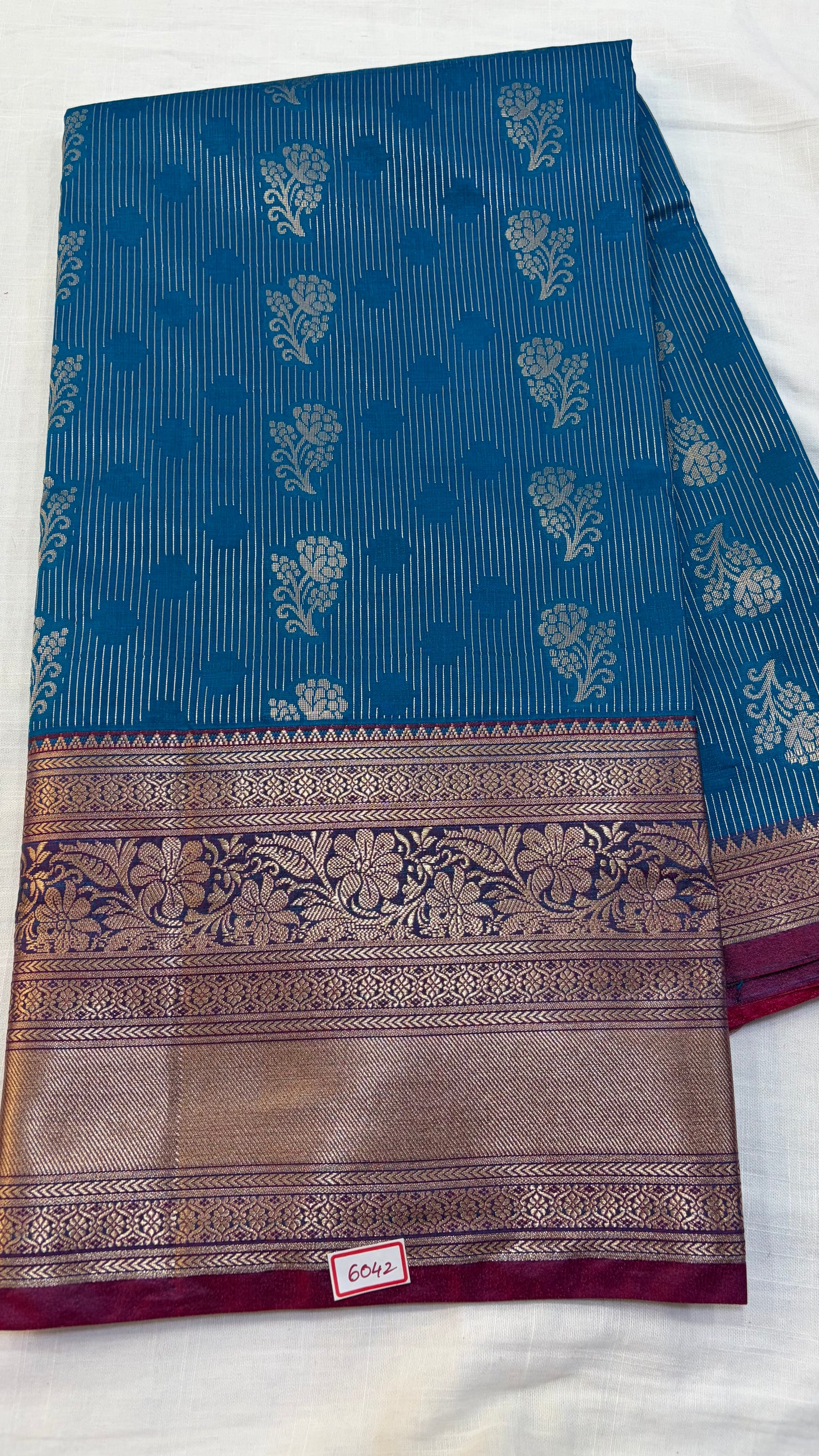 Semi Uppada Saree Blue with Pink border