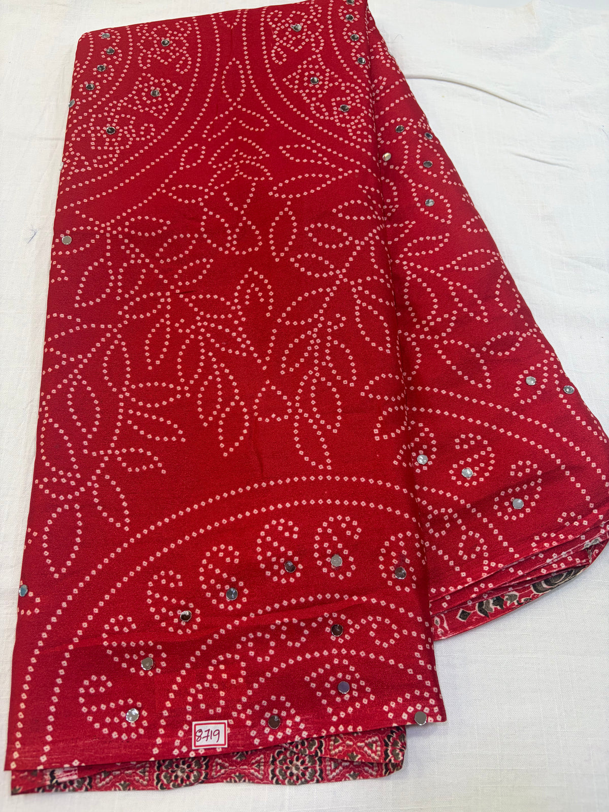 Red Bandini Silk Mirror work saree