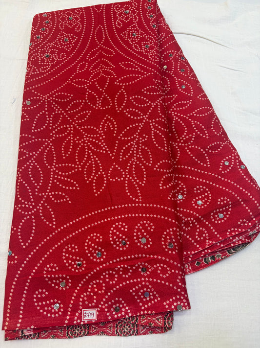 Red Bandini Silk Mirror work saree