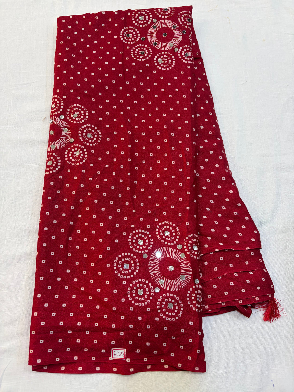 Maroon Bandini Silk Mirror work saree