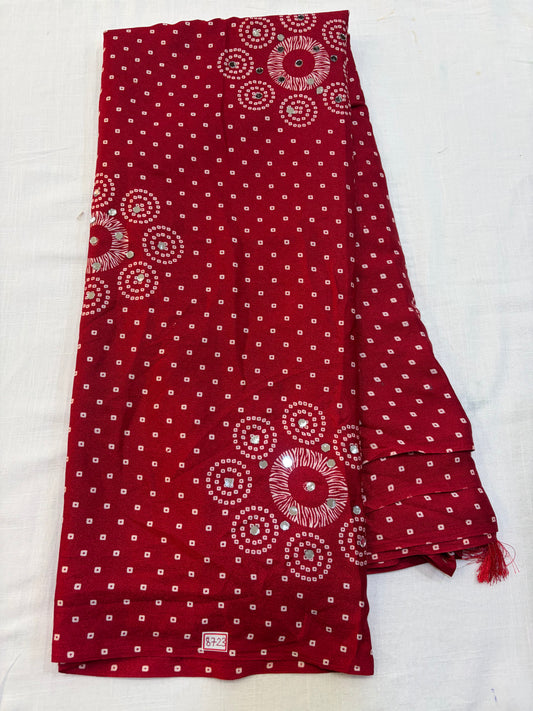 Maroon Bandini Silk Mirror work saree