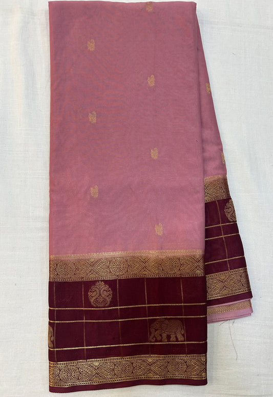 Onion pink with Brown Mysore Crepe Gap borders Rich Pallu