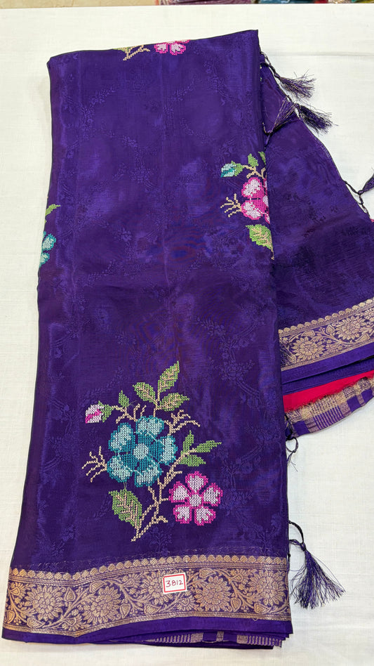 HO Satin Pattitpoint Embroidery Sarees