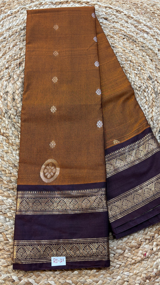 Semi Gadwal Rust Orange with Brown Saree