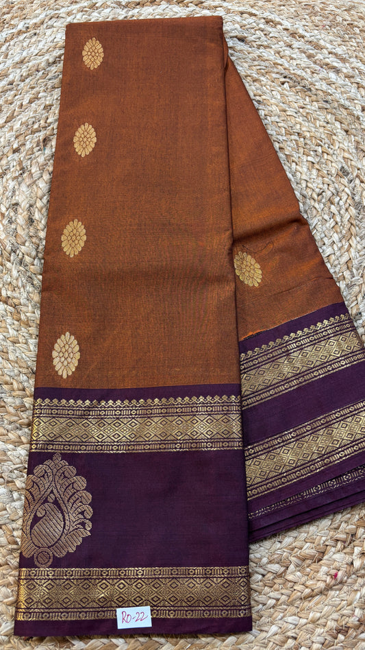 Semi Gadwal Rust Orange with Brown Saree
