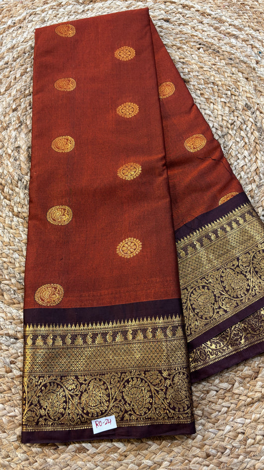 Semi Gadwal Rust Orange with Brown Saree