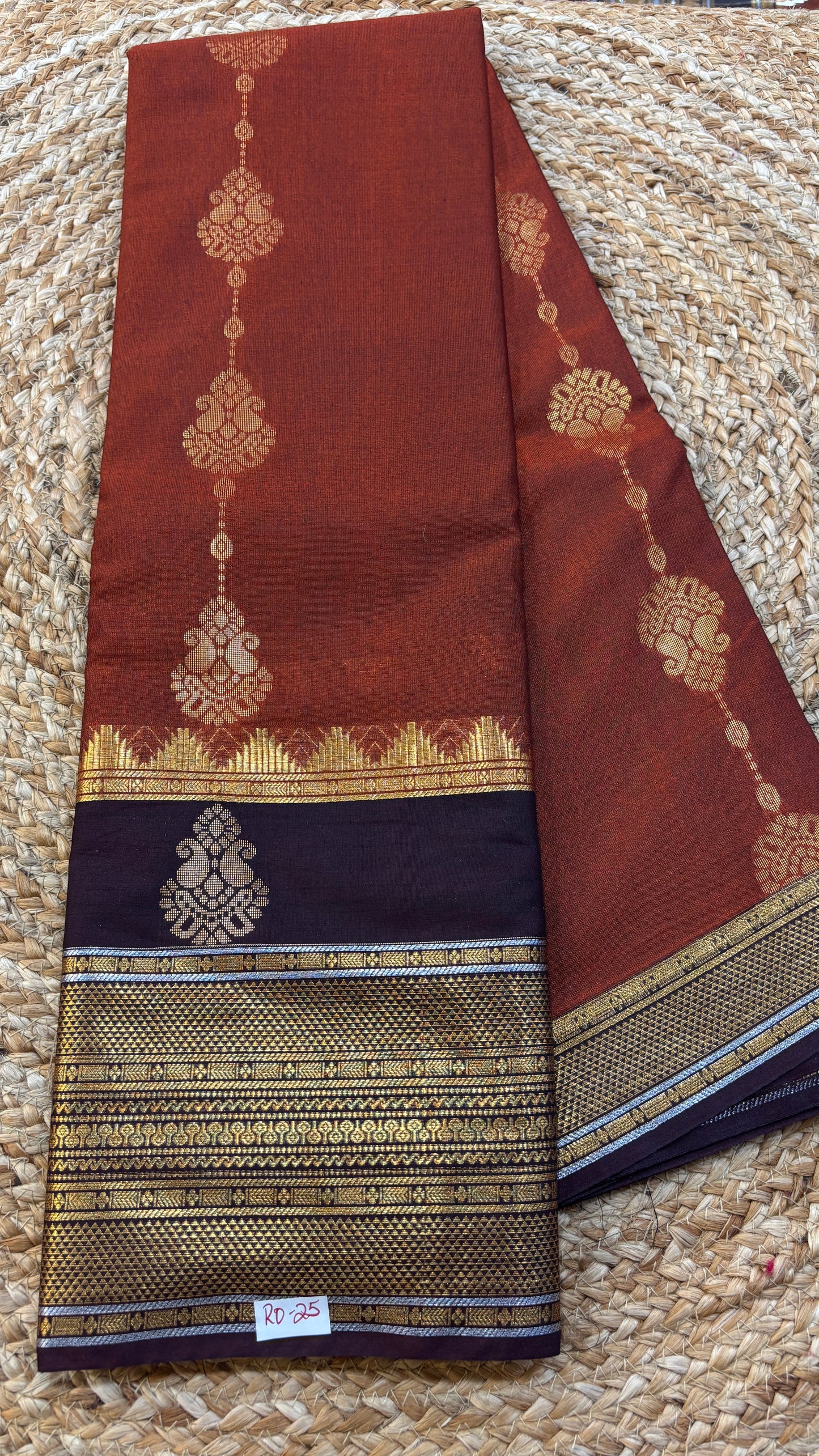 Semi Gadwal Rust Orange with Brown Saree