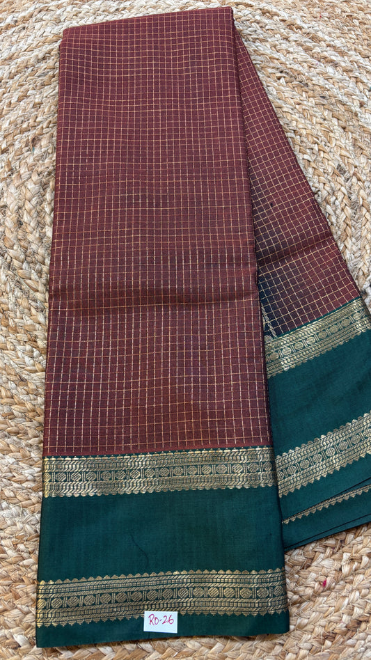 Semi Gadwal Brown with Green border  Saree