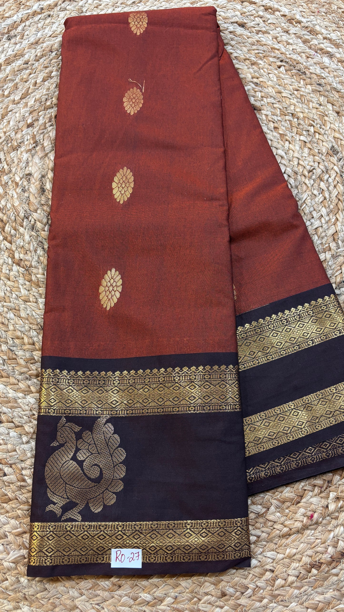 Semi Gadwal Rust Orange with Brown Saree